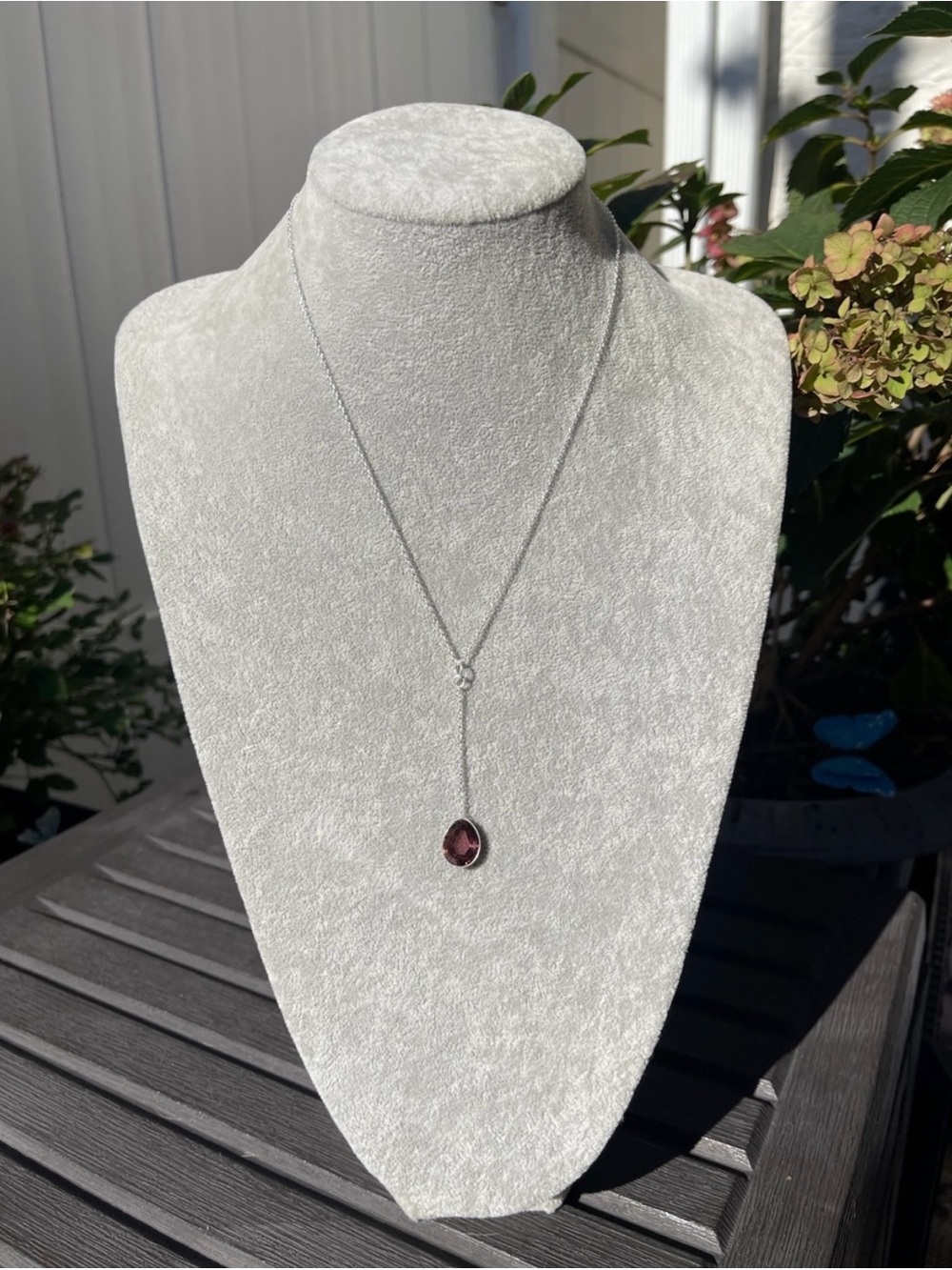 Dessy Collection Silver Y-Necklace with Pink Teardrop Pendant